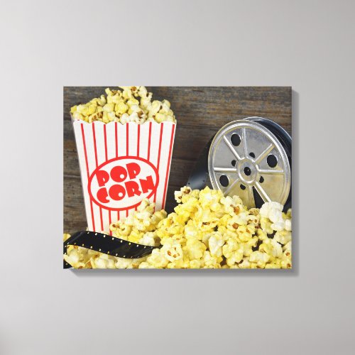 Old Movie Reel and Popcorn Canvas Print