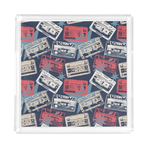 Old Music Cassettes Vintage Seamless Acrylic Tray
