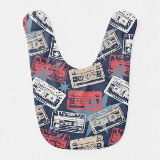 Old Music Cassettes Vintage Seamless Baby Bib