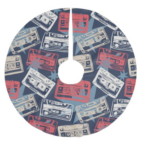 Old Music Cassettes Vintage Seamless Brushed Polyester Tree Skirt