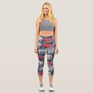 Old Music Cassettes Vintage Seamless Capri Leggings