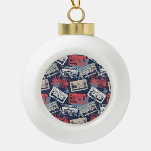 Old Music Cassettes Vintage Seamless Ceramic Ball Christmas Ornament