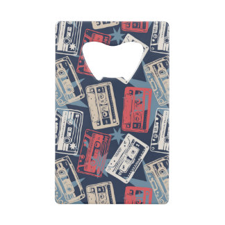 Old Music Cassettes Vintage Seamless Credit Card Bottle Opener