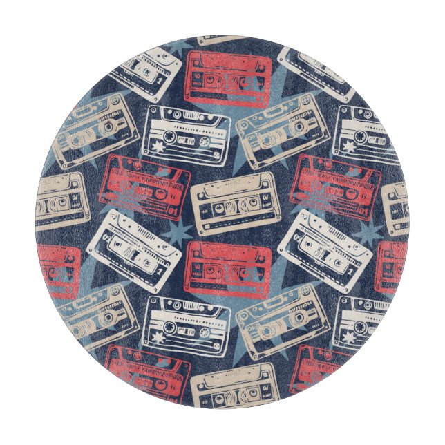 Old Music Cassettes Vintage Seamless Cutting Board (Front)