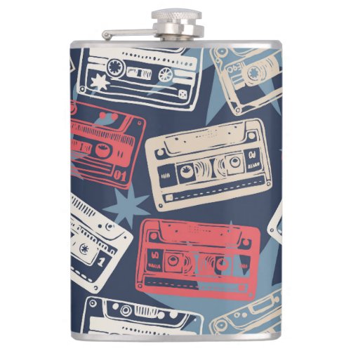 Old Music Cassettes Vintage Seamless Flask