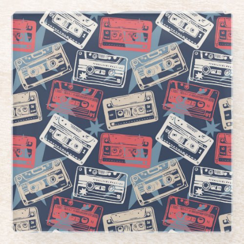 Old Music Cassettes Vintage Seamless Glass Coaster