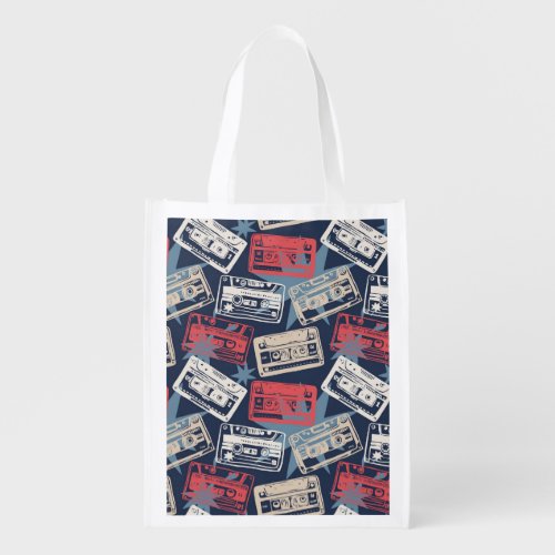 Old Music Cassettes Vintage Seamless Grocery Bag