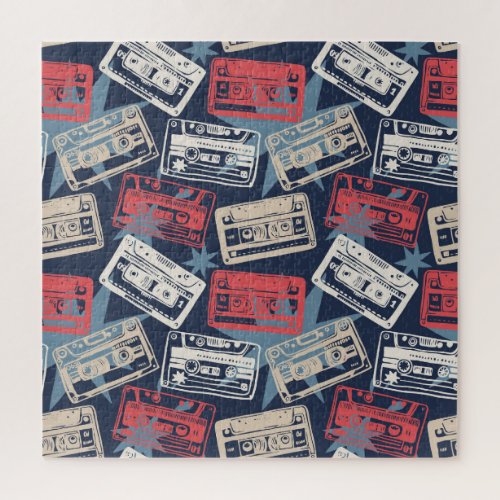 Old Music Cassettes Vintage Seamless Jigsaw Puzzle