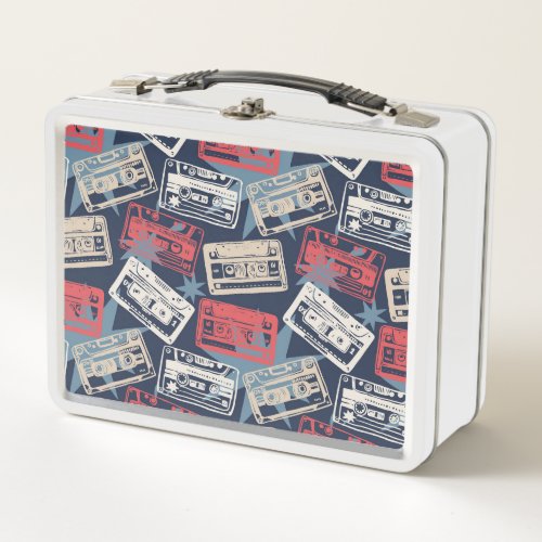 Old Music Cassettes Vintage Seamless Metal Lunch Box