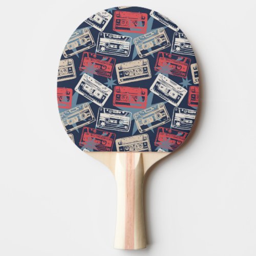 Old Music Cassettes Vintage Seamless Ping Pong Paddle