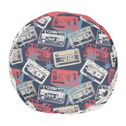 Old Music Cassettes Vintage Seamless Pouf