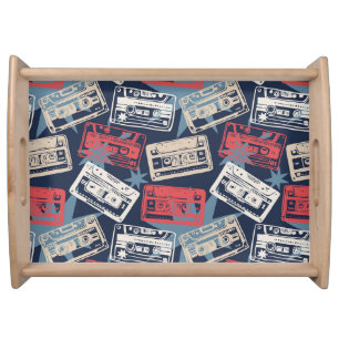 Old Music Cassettes Vintage Seamless Serving Tray