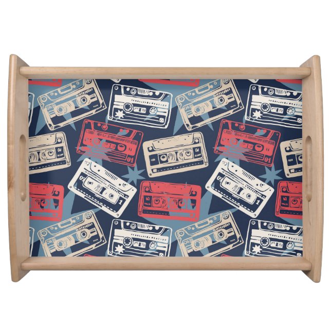 Old Music Cassettes Vintage Seamless Serving Tray (Front)