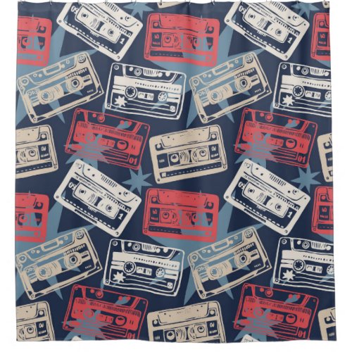 Old Music Cassettes Vintage Seamless Shower Curtain