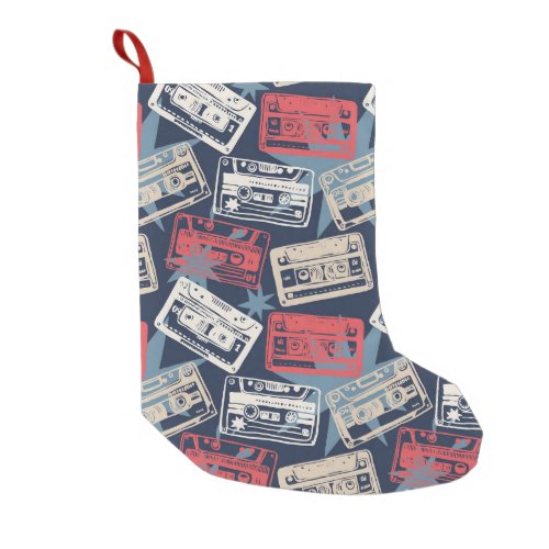 Old Music Cassettes Vintage Seamless Small Christmas Stocking