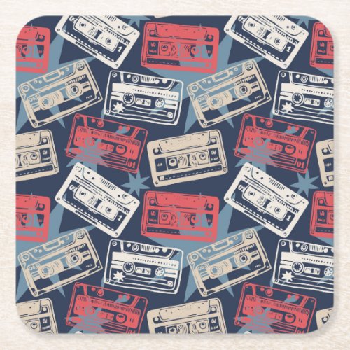 Old Music Cassettes Vintage Seamless Square Paper Coaster