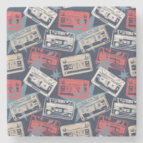 Old Music Cassettes Vintage Seamless Stone Coaster