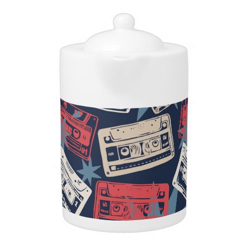 Old Music Cassettes Vintage Seamless Teapot