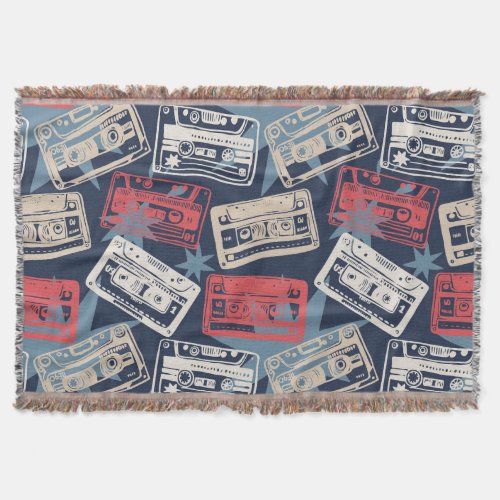 Old Music Cassettes Vintage Seamless Throw Blanket