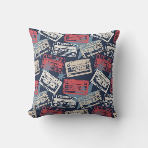 Old Music Cassettes Vintage Seamless Throw Pillow