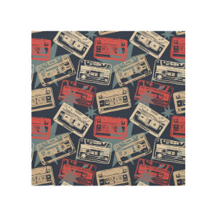 Old Music Cassettes Vintage Seamless Wood Wall Art