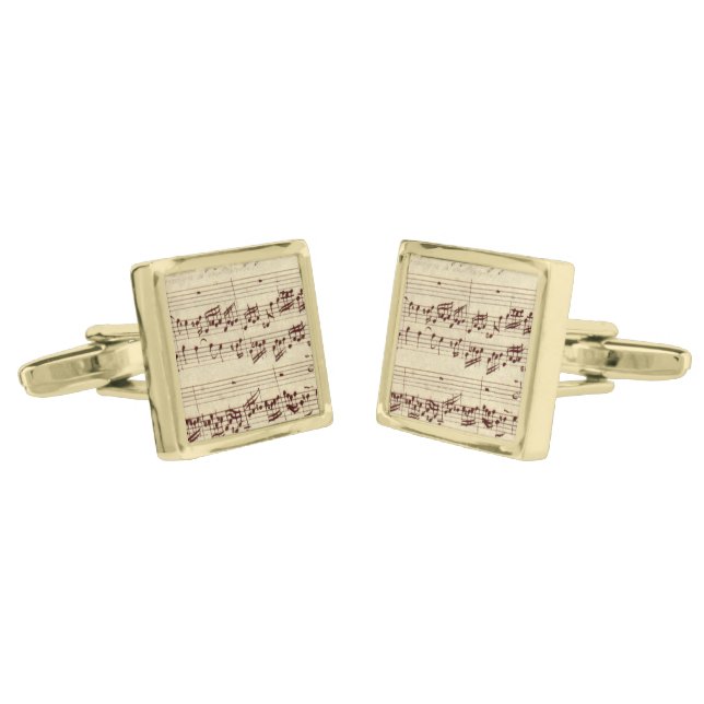 Old Music Notes - Bach Music Sheet Gold Cufflinks (Angled)