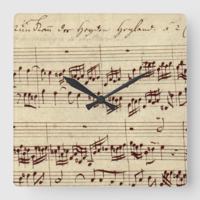 Old Music Notes - Bach Music Sheet Square Wall Clock (Front)