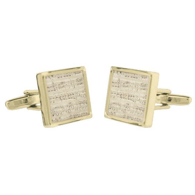 Old Music Notes - Chopin Music Sheet Gold Cufflinks (Angled)