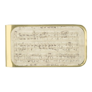 Old Music Notes - Chopin Music Sheet Gold Finish Money Clip
