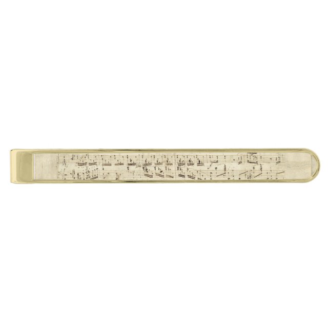 Old Music Notes - Chopin Music Sheet Gold Finish Tie Bar (Front)