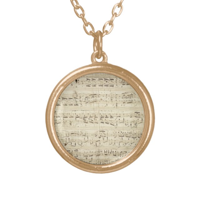 Old Music Notes - Chopin Music Sheet Gold Plated Necklace (Front)