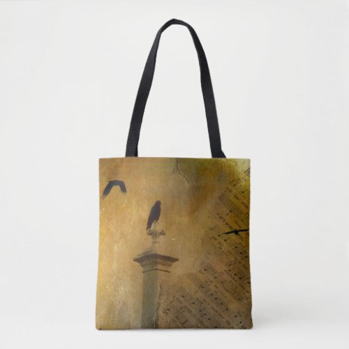 Old Music Paper Crow Art Tote Bag