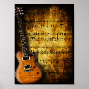 Old Music Sheet Guitar Poster