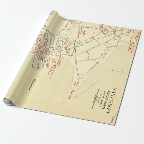 Old Nantucket MA Town Map 1905  Wrapping Paper
