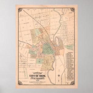 Old Napa CA Map (1879) Vintage California Wine Poster