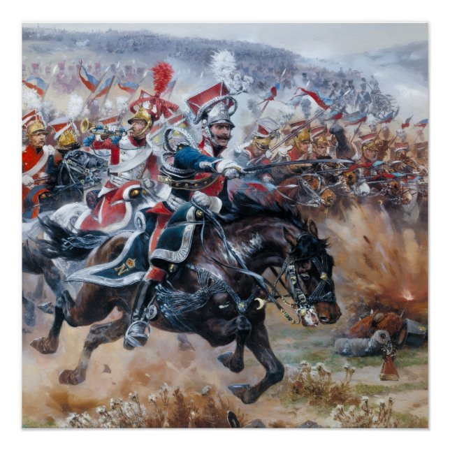 Old Napoleonic battle scene painting Leipzig  Poster (Front)