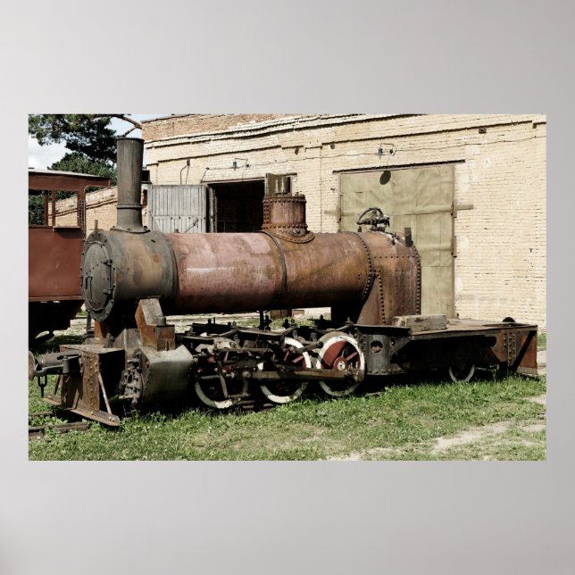 Old narrow-gauge steam engine poster (Front)