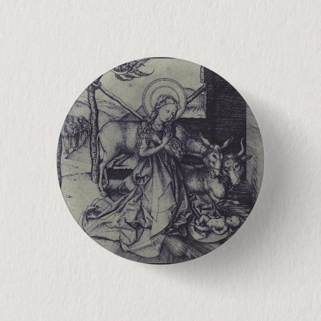Old Nativity scene og Jesus Christ Button (Front)