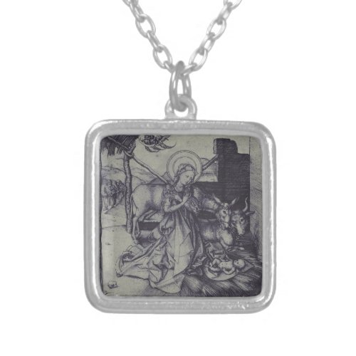 Old Nativity scene og Jesus Christ Silver Plated Necklace