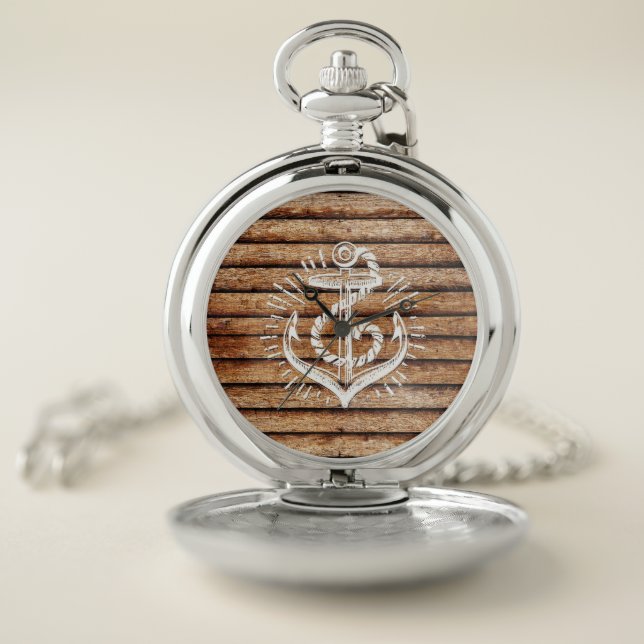 Old Nautical Anchor Wood Pocket Watch (Inside)