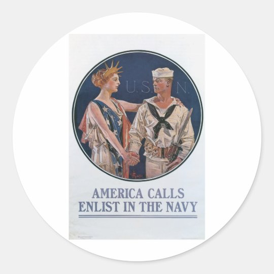 Old Navy Recruiting Poster circa 1917 Classic Round Sticker