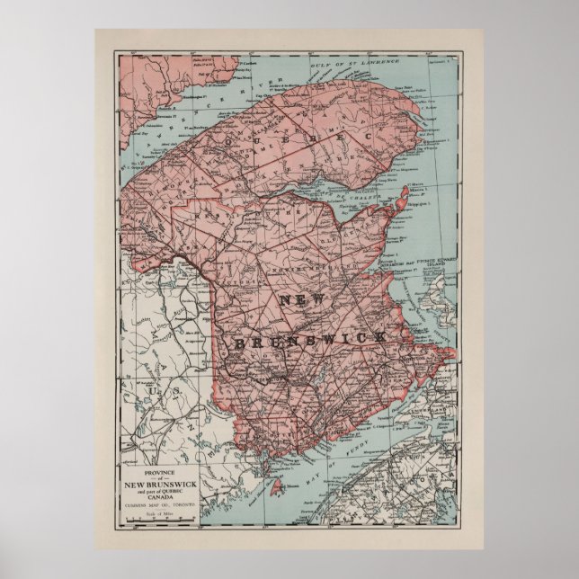 Old New Brunswick Canada Map (1925)  Poster (Front)