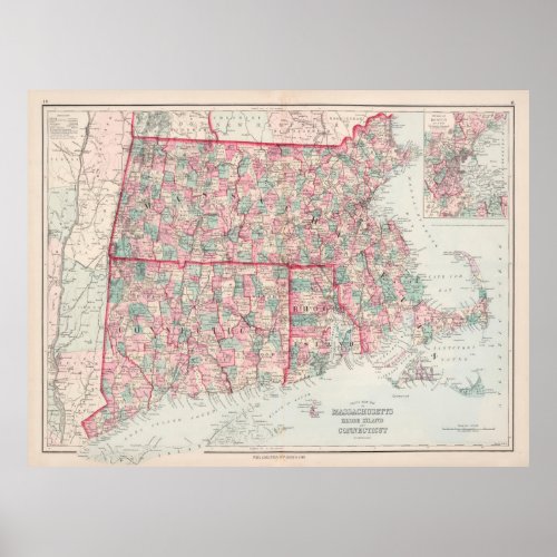 Old New England States Map 1878  Poster