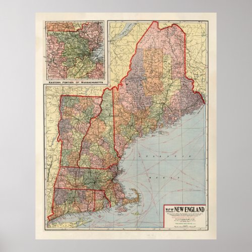 Old New England States Map 1920  Poster
