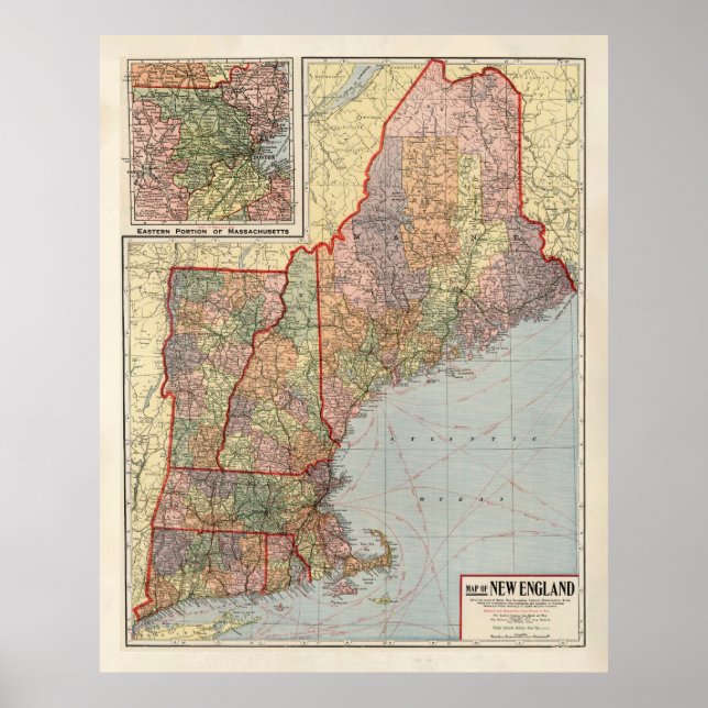 Old New England States Map (1920)  Poster (Front)