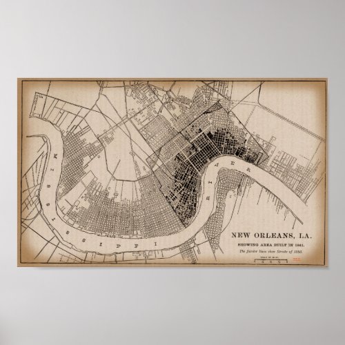 Old New Orleans 1841 Map Poster