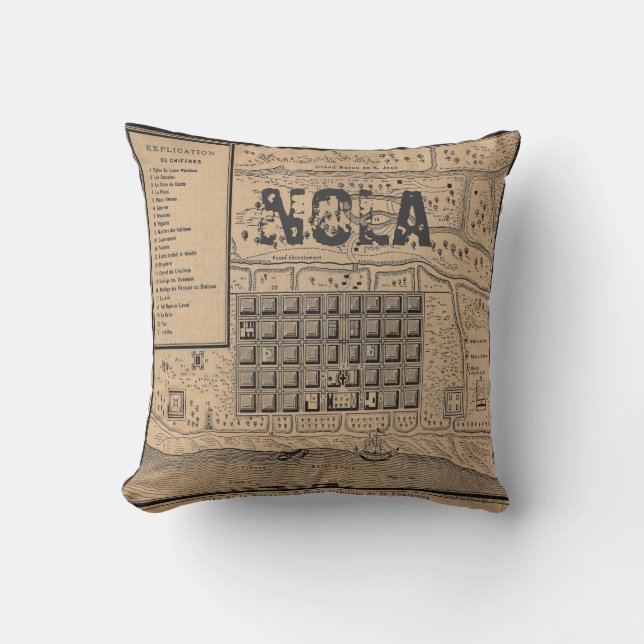 Old New Orleans MAP Throw Pillow (Front)