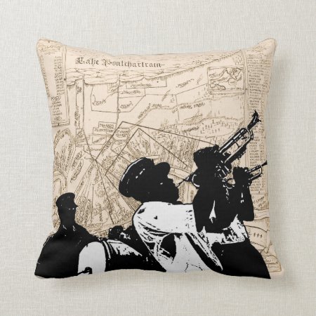 Old New Orleans Map, With Brass Band Throw Pillow