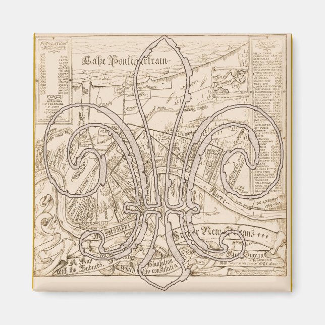 Old New Orleans Map with Fleur Magnet (Front)