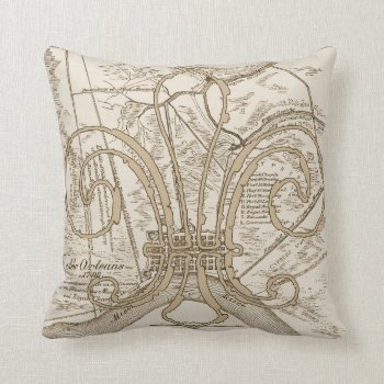Old New Orleans Map With Fleur Throw Pillow by figstreetstudio at Zazzle